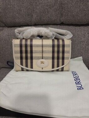 Authentic Burberry Cream and Black Plaid Crossbody Flap Bag